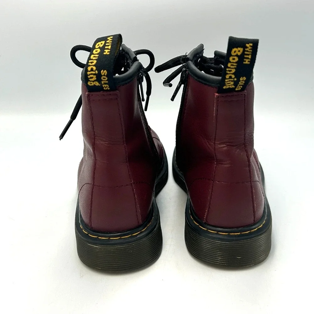 Dr. Martens Combat Boots Kids Junior US 3 EU 34 Red Maroon Leather Zipper Lace